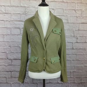 Love Stitch Jacket Small Army Green Snap Pockets